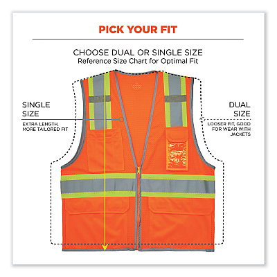 ergodyne GloWear 8246Z-S Single Size Class 2 Two-Tone Mesh Vest, Polyester, Small, Orange (EGO24572)