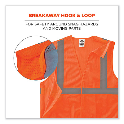 ergodyne GloWear 8215BA-S Single Size Class 2 Economy Breakaway Mesh Vest, Polyester, 3X-Large, Orange (EGO24557)