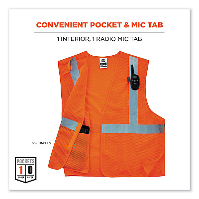 ergodyne GloWear 8215BA-S Single Size Class 2 Economy Breakaway Mesh Vest, Polyester, Small, Orange (EGO24552)