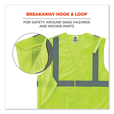 ergodyne GloWear 8215BA-S Single Size Class 2 Economy Breakaway Mesh Vest, Polyester, 3X-Large, Lime (EGO24547)