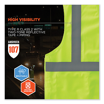 ergodyne GloWear 8215BA-S Single Size Class 2 Economy Breakaway Mesh Vest, Polyester, X-Large, Lime (EGO24545)