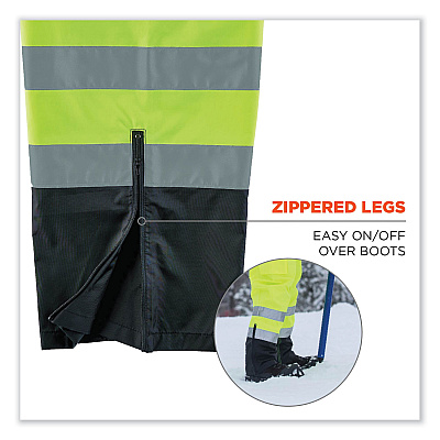 ergodyne GloWear 8918BK Class E Hi-Vis Rain Bibs Black Bottom, X-Large, Lime (EGO25015)
