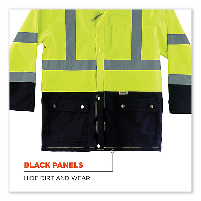 ergodyne GloWear 8365BK Class 3 Hi-Vis Rain Jacket Black Bottom, Medium, Lime (EGO25323)