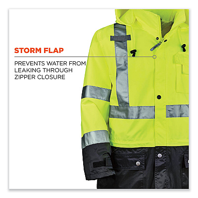 ergodyne GloWear 8365BK Class 3 Hi-Vis Rain Jacket Black Bottom, X-Large, Lime (EGO25325)
