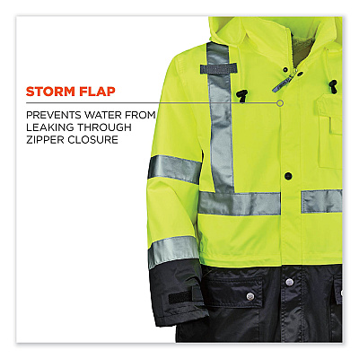 ergodyne GloWear 8365BK Class 3 Hi-Vis Rain Jacket Black Bottom, 5X-Large, Lime (EGO25329)
