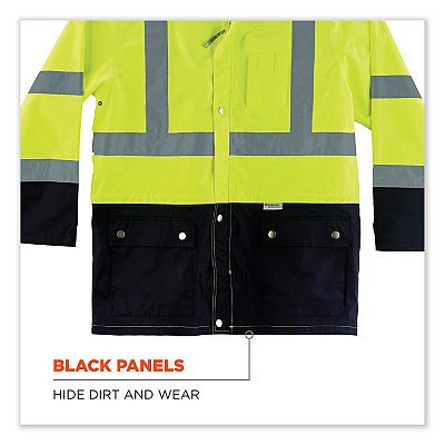 ergodyne GloWear 8365BK Class 3 Hi-Vis Rain Jacket Black Bottom, 5X-Large, Lime (EGO25329)