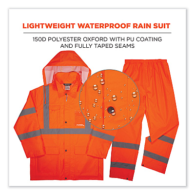 ergodyne GloWear 8376K Lightweight HV Rain Suit, Medium, Orange (EGO25333)