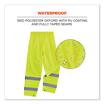 ergodyne GloWear 8916 Class E Lightweight Hi-Vis Rain Pants, 3X-Large, Lime (EGO25347)