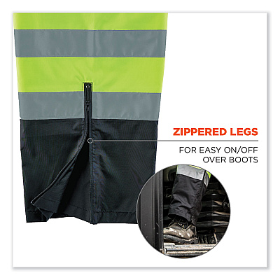 ergodyne GloWear 8915BK Class E Hi-Vis Rain Pants Black Bottom, Large, Lime (EGO25424)
