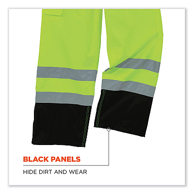 ergodyne GloWear 8915BK Class E Hi-Vis Rain Pants Black Bottom, 2X-Large, Lime (EGO25426)