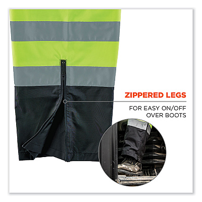 ergodyne GloWear 8915BK Class E Hi-Vis Rain Pants Black Bottom, 2X-Large, Lime (EGO25426)