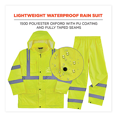 ergodyne GloWear 8376K Lightweight HV Rain Suit, Medium, Lime (EGO25433)