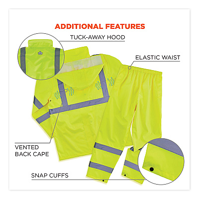 ergodyne GloWear 8376K Lightweight HV Rain Suit, Medium, Lime (EGO25433)