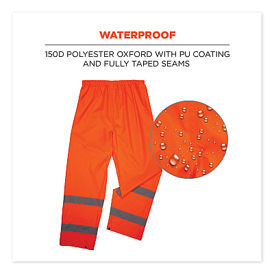ergodyne GloWear 8916 Class E Lightweight Hi-Vis Rain Pants, X-Large, Orange (EGO25445)