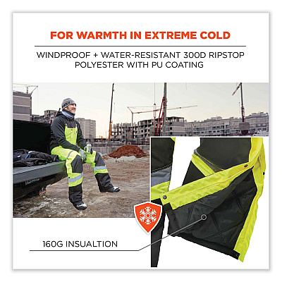 ergodyne GloWear 8928 Class E Hi-Vis Insulated Bibs, Small, Lime (EGO25522)