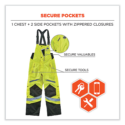 ergodyne GloWear 8928 Class E Hi-Vis Insulated Bibs, Small, Lime (EGO25522)