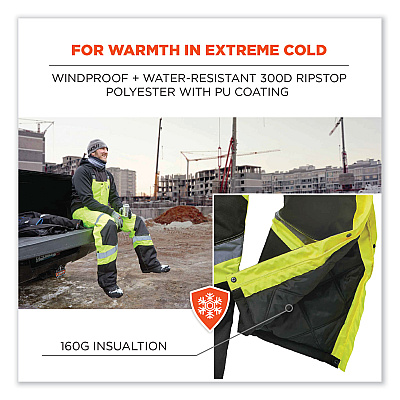 ergodyne GloWear 8928 Class E Hi-Vis Insulated Bibs, 3X-Large, Lime (EGO25527)