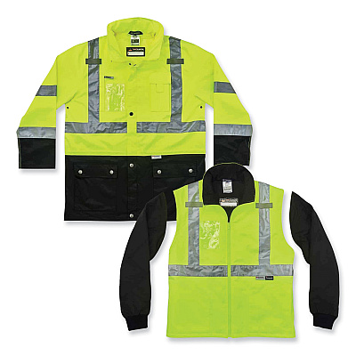 ergodyne GloWear 8388 Class 3/2 Hi-Vis Thermal Jacket Kit, Large, Lime (EGO25534)