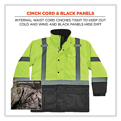 ergodyne GloWear 8384 Class 3 Hi-Vis Quilted Thermal Parka, X-Large, Lime (EGO25565)