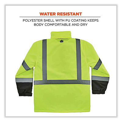 ergodyne GloWear 8384 Class 3 Hi-Vis Quilted Thermal Parka, 2X-Large, Lime (EGO25566)