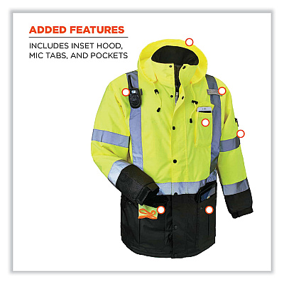 ergodyne GloWear 8384 Class 3 Hi-Vis Quilted Thermal Parka, 3X-Large, Lime (EGO25567)