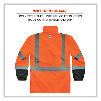 ergodyne GloWear 8384 Class 3 Hi-Vis Quilted Thermal Parka, Small, Orange (EGO25572)