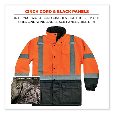ergodyne GloWear 8384 Class 3 Hi-Vis Quilted Thermal Parka, Large, Orange (EGO25574)