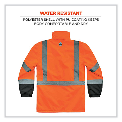 ergodyne GloWear 8384 Class 3 Hi-Vis Quilted Thermal Parka, X-Large, Orange (EGO25575)