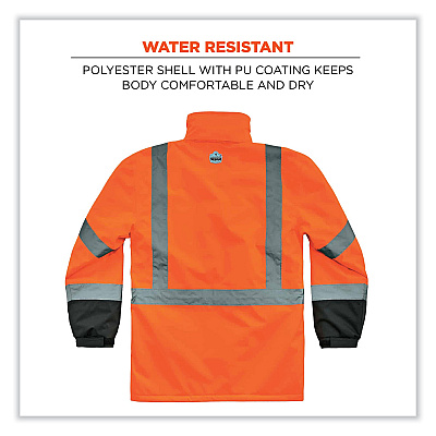ergodyne GloWear 8384 Class 3 Hi-Vis Quilted Thermal Parka, 3X-Large, Orange (EGO25577)