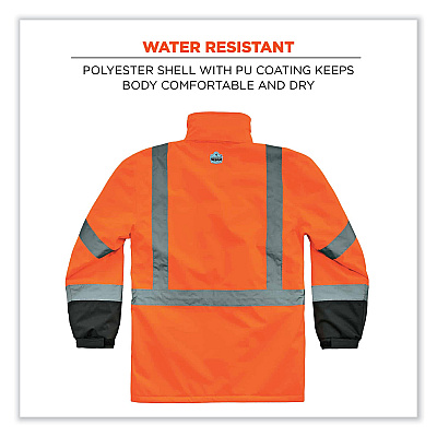 ergodyne GloWear 8384 Class 3 Hi-Vis Quilted Thermal Parka, 4X-Large, Orange (EGO25578)