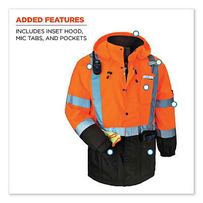 ergodyne GloWear 8384 Class 3 Hi-Vis Quilted Thermal Parka, 4X-Large, Orange (EGO25578)