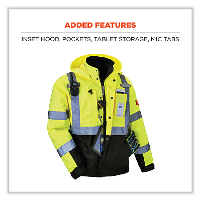 ergodyne GloWear 8381 Class 3 Hi-Vis 4-in-1 Quilted Bomber Jacket, Lime, Small (EGO25592)