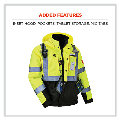 ergodyne GloWear 8381 Class 3 Hi-Vis 4-in-1 Quilted Bomber Jacket, Lime, 2X-Large (EGO25596)