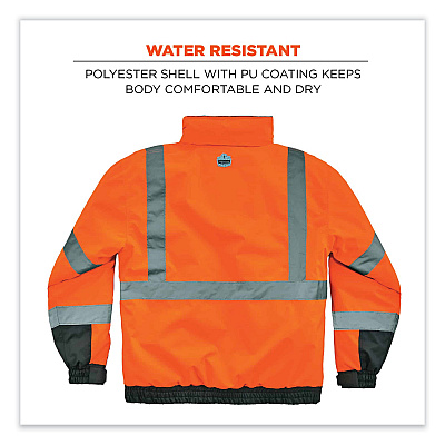 ergodyne GloWear 8377 Class 3 Hi-Vis Quilted Bomber Jacket, Orange, Medium (EGO25613)