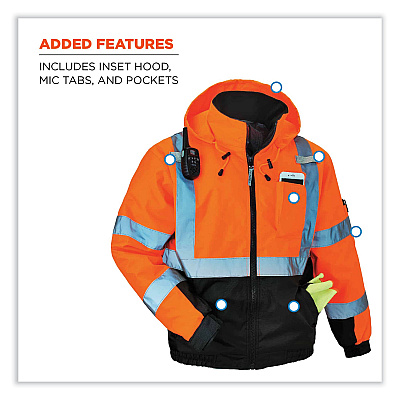 ergodyne GloWear 8377 Class 3 Hi-Vis Quilted Bomber Jacket, Orange, Medium (EGO25613)