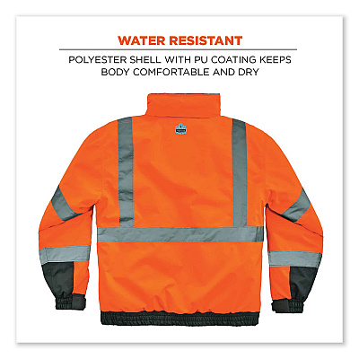 ergodyne GloWear 8377 Class 3 Hi-Vis Quilted Bomber Jacket, Orange, Large (EGO25614)