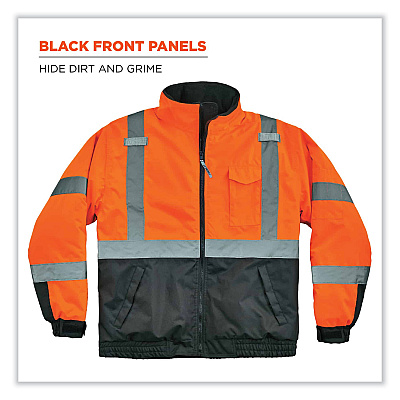 ergodyne GloWear 8377 Class 3 Hi-Vis Quilted Bomber Jacket, Orange, Large (EGO25614)