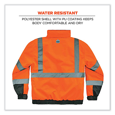 ergodyne GloWear 8377 Class 3 Hi-Vis Quilted Bomber Jacket, Orange, X-Large (EGO25615)
