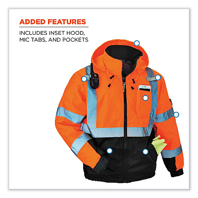 ergodyne GloWear 8377 Class 3 Hi-Vis Quilted Bomber Jacket, Orange, X-Large (EGO25615)