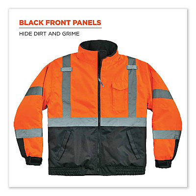 ergodyne GloWear 8377 Class 3 Hi-Vis Quilted Bomber Jacket, Orange, X-Large (EGO25615)