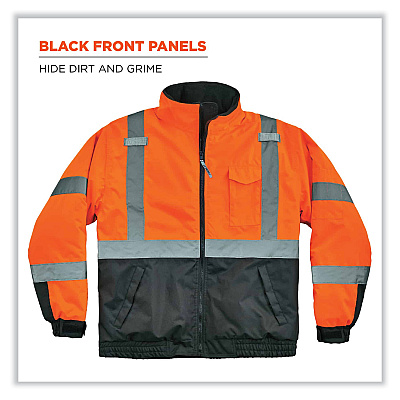 ergodyne GloWear 8377 Class 3 Hi-Vis Quilted Bomber Jacket, Orange, 3X-Large (EGO25617)