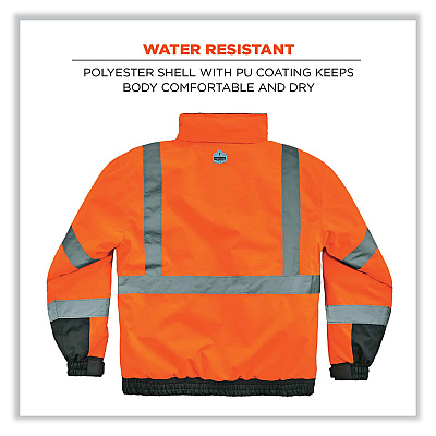 ergodyne GloWear 8377 Class 3 Hi-Vis Quilted Bomber Jacket, Orange, 4X-Large (EGO25618)