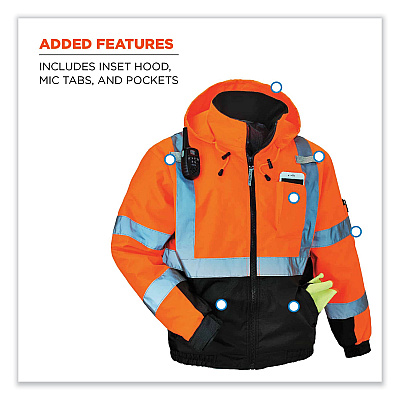 ergodyne GloWear 8377 Class 3 Hi-Vis Quilted Bomber Jacket, Orange, 5X-Large (EGO25619)