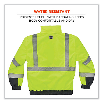 ergodyne GloWear 8377 Class 3 Hi-Vis Quilted Bomber Jacket, Lime, Medium (EGO25623)