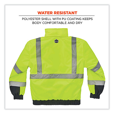 ergodyne GloWear 8377 Class 3 Hi-Vis Quilted Bomber Jacket, Lime, Large (EGO25624)