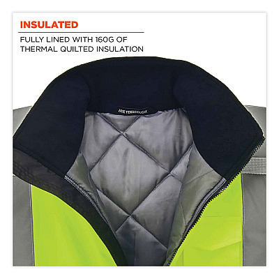 ergodyne GloWear 8377 Class 3 Hi-Vis Quilted Bomber Jacket, Lime, Large (EGO25624)
