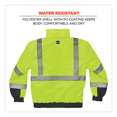 ergodyne GloWear 8377 Class 3 Hi-Vis Quilted Bomber Jacket, Lime, X-Large (EGO25625)
