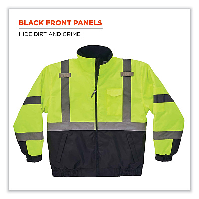 ergodyne GloWear 8377 Class 3 Hi-Vis Quilted Bomber Jacket, Lime, X-Large (EGO25625)