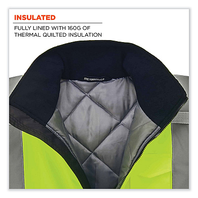 ergodyne GloWear 8377 Class 3 Hi-Vis Quilted Bomber Jacket, Lime, 3X-Large (EGO25627)