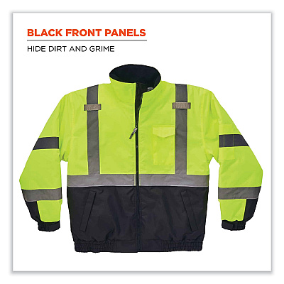ergodyne GloWear 8377 Class 3 Hi-Vis Quilted Bomber Jacket, Lime, 3X-Large (EGO25627)